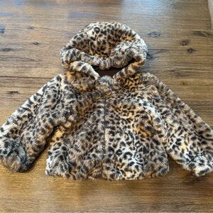 Liv & Lottie Baby Leopard Print Faux Fur Jacket Hoodie size 12 months